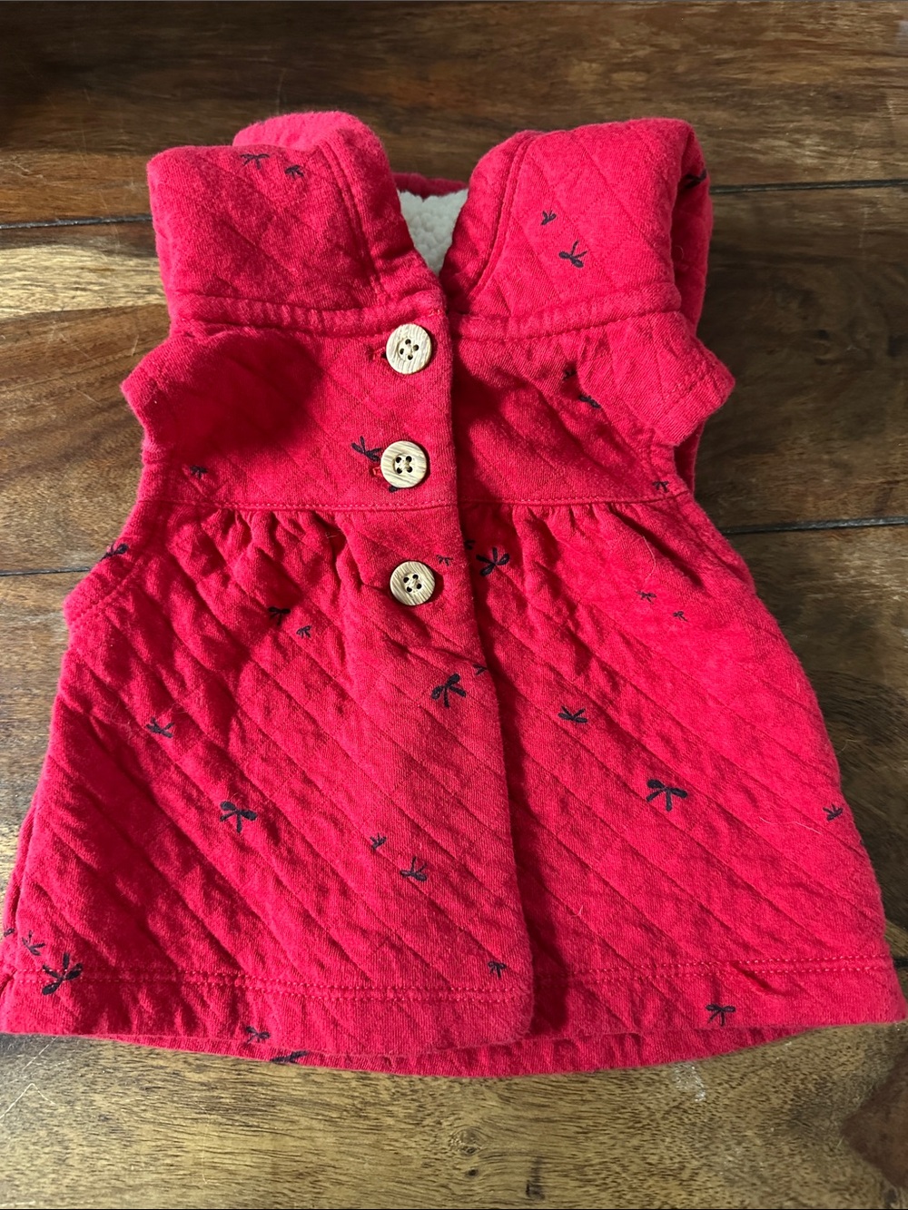 6M Quilted Red Hooded Vest with Bow Accents